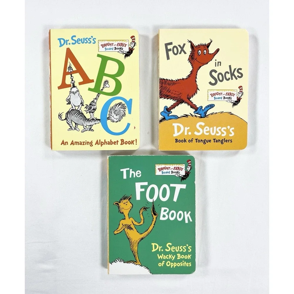 Lot of 3 Dr Seuss Bright Early Board Books ABC Fox in Socks The Foot Book Bundle